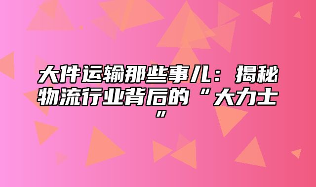 大件运输那些事儿：揭秘物流行业背后的“大力士”