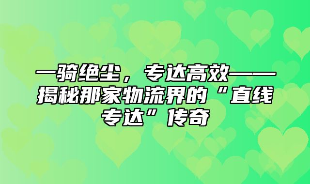 一骑绝尘，专达高效——揭秘那家物流界的“直线专达”传奇