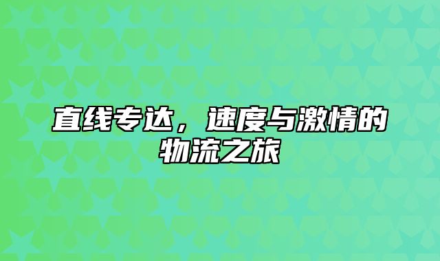 直线专达，速度与激情的物流之旅