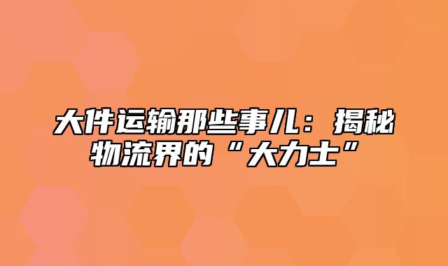 大件运输那些事儿：揭秘物流界的“大力士”