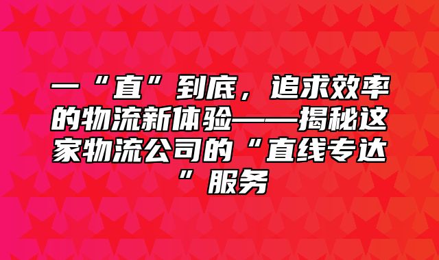 一“直”到底，追求效率的物流新体验——揭秘这家物流公司的“直线专达”服务