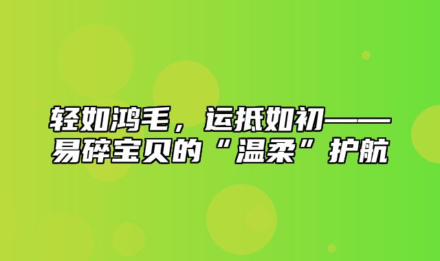 轻如鸿毛，运抵如初——易碎宝贝的“温柔”护航