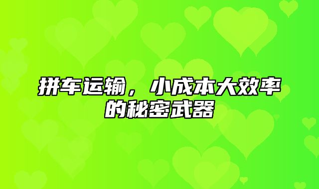 拼车运输，小成本大效率的秘密武器