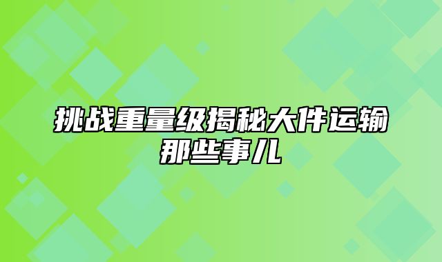 挑战重量级揭秘大件运输那些事儿