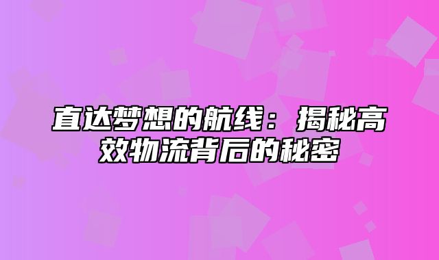 直达梦想的航线：揭秘高效物流背后的秘密
