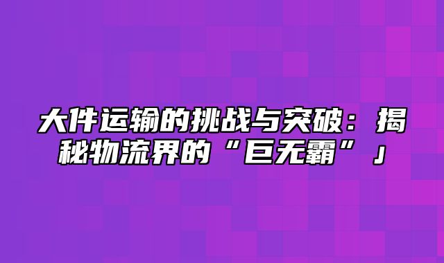 大件运输的挑战与突破：揭秘物流界的“巨无霸”」