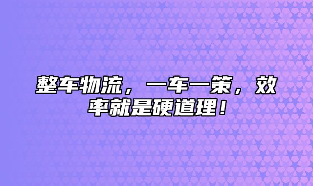 整车物流，一车一策，效率就是硬道理！
