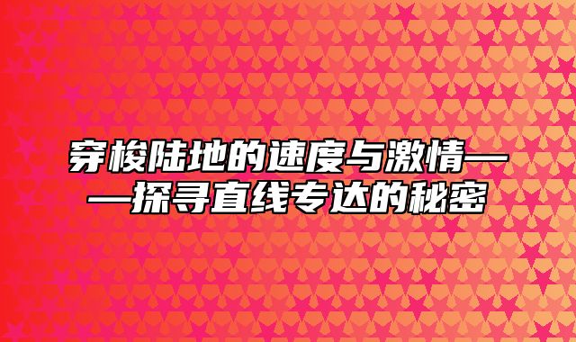 穿梭陆地的速度与激情——探寻直线专达的秘密