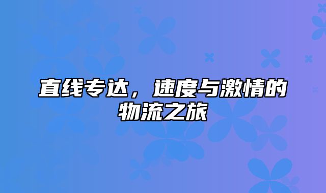 直线专达，速度与激情的物流之旅