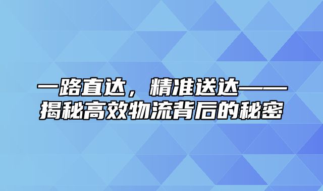 一路直达，精准送达——揭秘高效物流背后的秘密