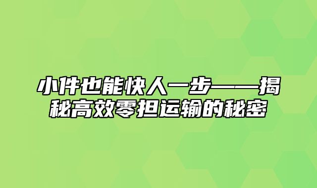 小件也能快人一步——揭秘高效零担运输的秘密