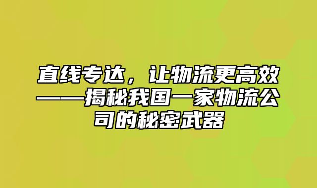 直线专达，让物流更高效——揭秘我国一家物流公司的秘密武器