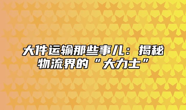 大件运输那些事儿：揭秘物流界的“大力士”