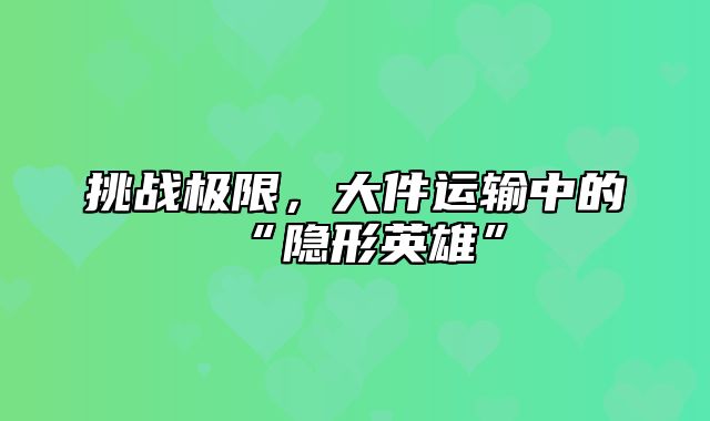 挑战极限，大件运输中的“隐形英雄”