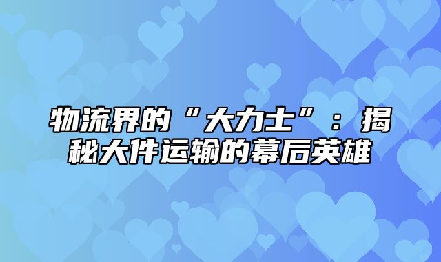 物流界的“大力士”：揭秘大件运输的幕后英雄