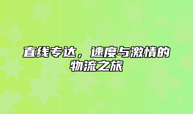 直线专达，速度与激情的物流之旅