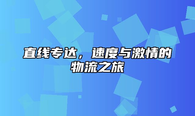 直线专达，速度与激情的物流之旅