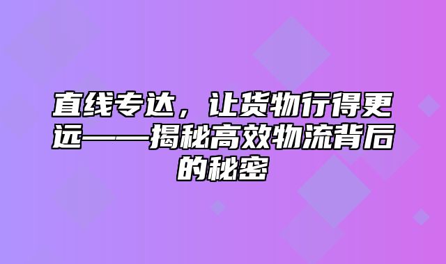 直线专达，让货物行得更远——揭秘高效物流背后的秘密