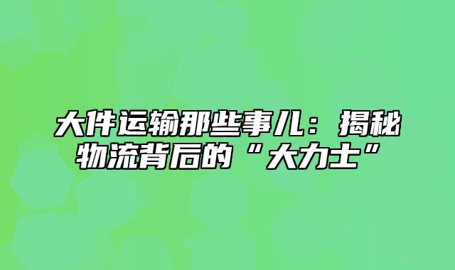 大件运输那些事儿：揭秘物流背后的“大力士”