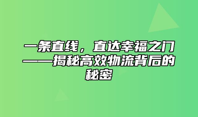 一条直线，直达幸福之门——揭秘高效物流背后的秘密