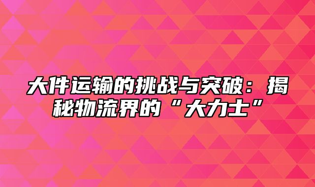 大件运输的挑战与突破：揭秘物流界的“大力士”