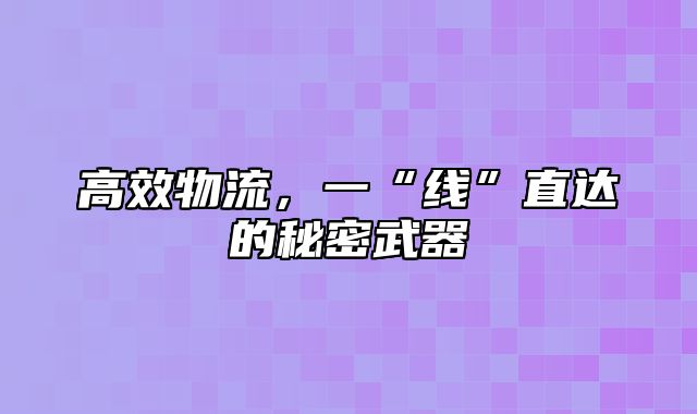 高效物流，一“线”直达的秘密武器