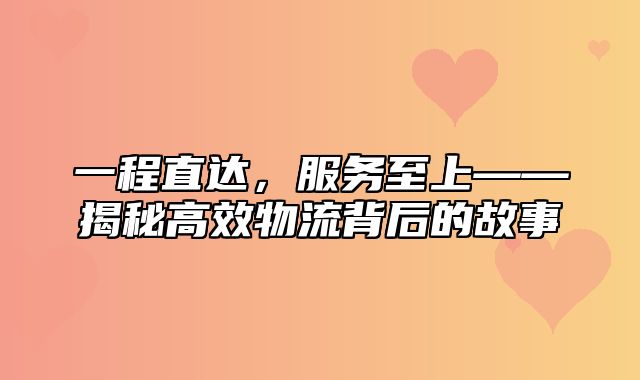 一程直达，服务至上——揭秘高效物流背后的故事