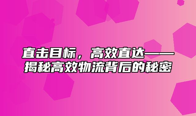 直击目标，高效直达——揭秘高效物流背后的秘密