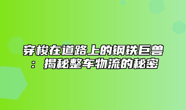 穿梭在道路上的钢铁巨兽：揭秘整车物流的秘密