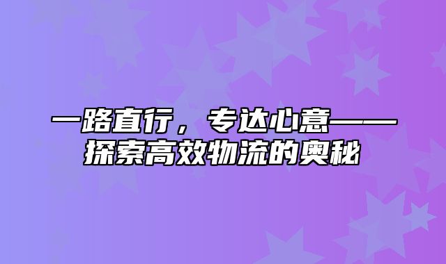 一路直行，专达心意——探索高效物流的奥秘