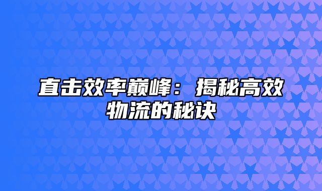 直击效率巅峰：揭秘高效物流的秘诀
