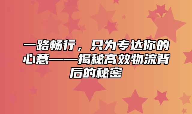一路畅行，只为专达你的心意——揭秘高效物流背后的秘密